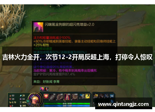 吉林火力全开，次节12-2开局反超上海，打停令人惊叹